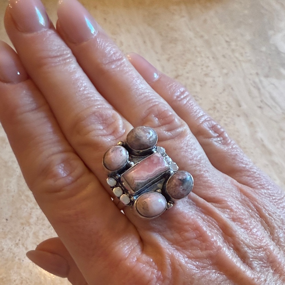 Unique Pink Rhodochrosite Stone Ring Size 7